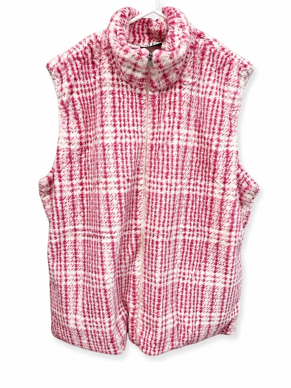 Katydid XXL Pink Plaid Sherpa Zip Vest Pockets Lined NWOT - Picture 2 of 5